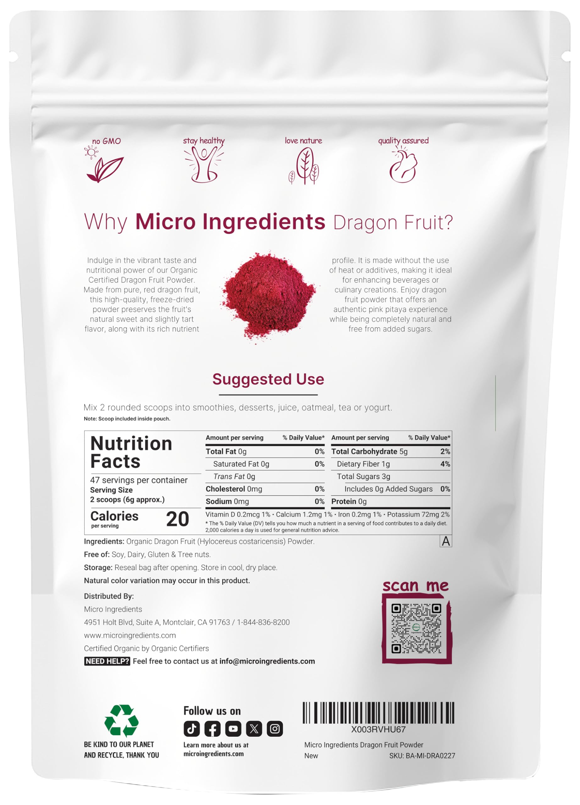 Micro Ingredients close-up of powder texture showing fine freeze-dried pitaya for easy mixing