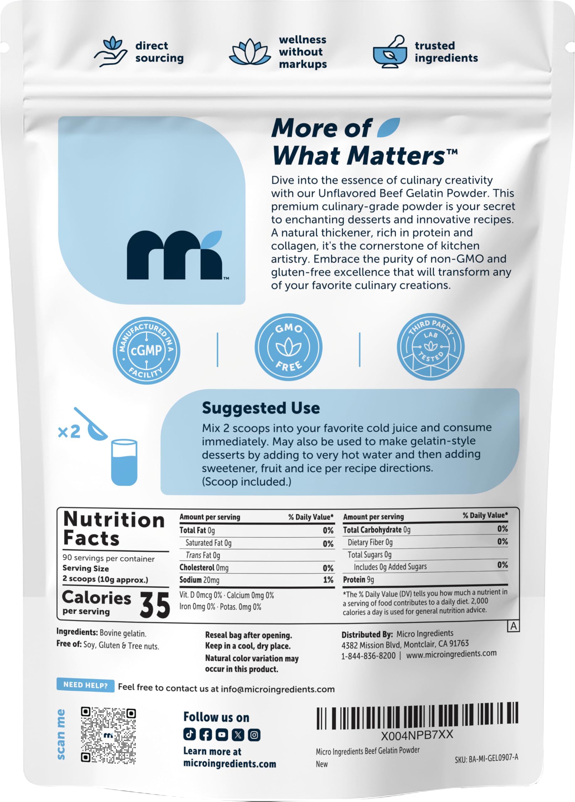 Micro Ingredients label close-up displaying ingredient purity and third-party testing