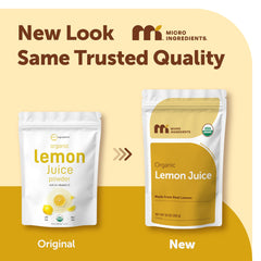 Micro Ingredients label closeup highlighting organic cold-pressed lemon details