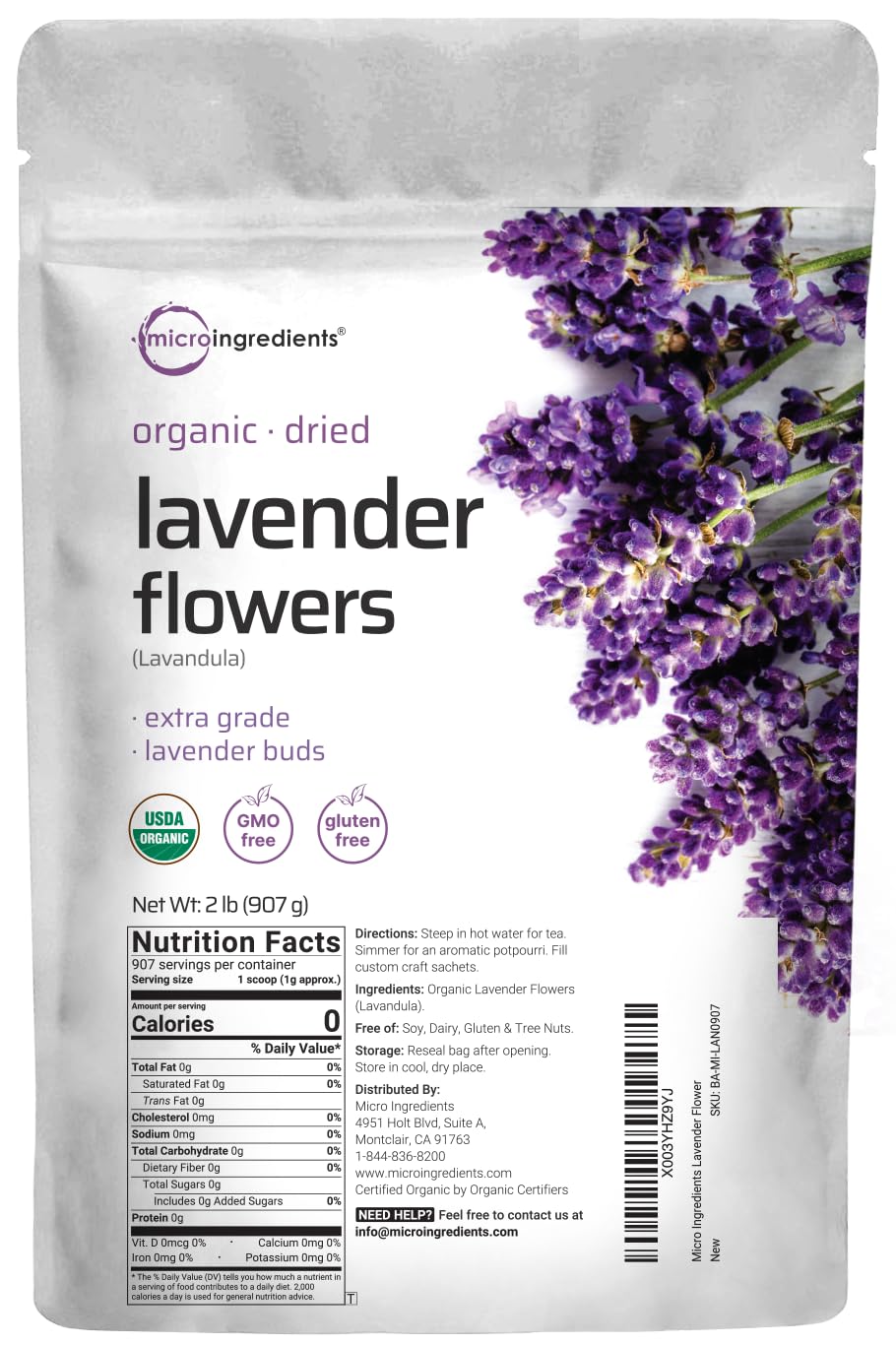 Micro Ingredients lavender mixed into bath salts in a bowl for soothing-scented bath and DIY skincare