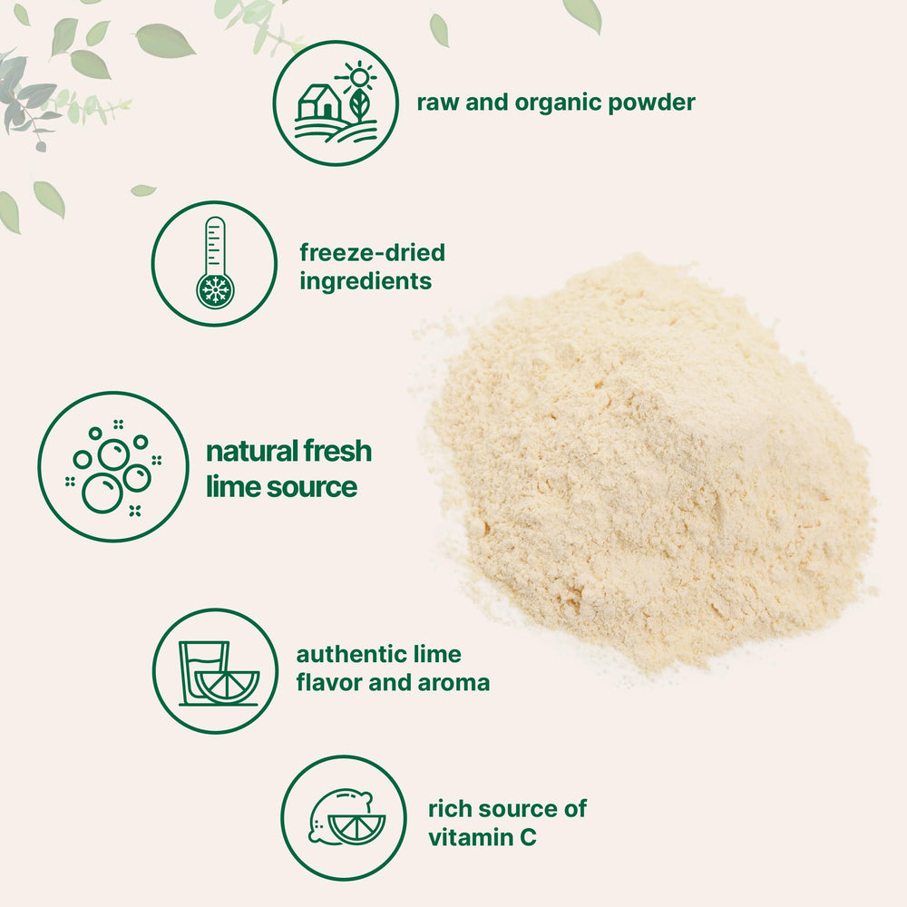 Micro Ingredients scoop of lime powder next to measuring spoon for accurate serving sizes