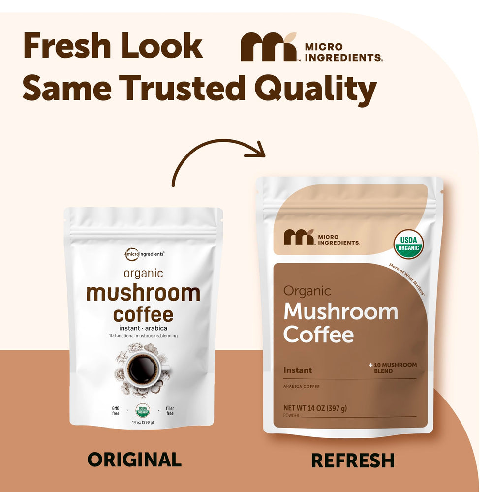 Micro Ingredients mushroom coffee powder close-up texture, visible fine instant grind