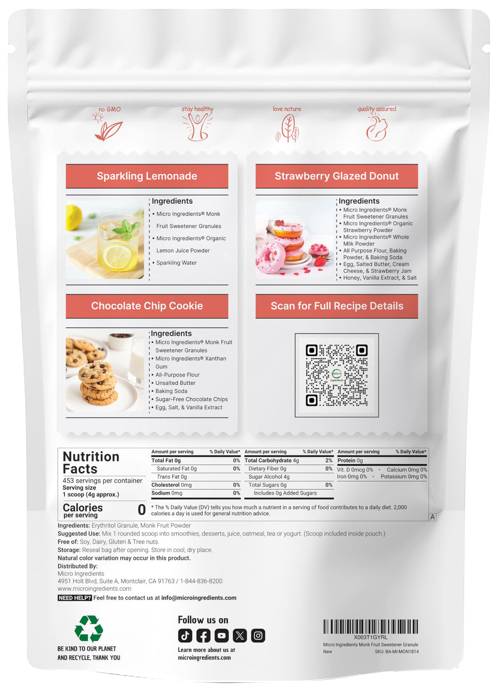Micro Ingredients scoop with granules beside open tub, accurate measuring made simple