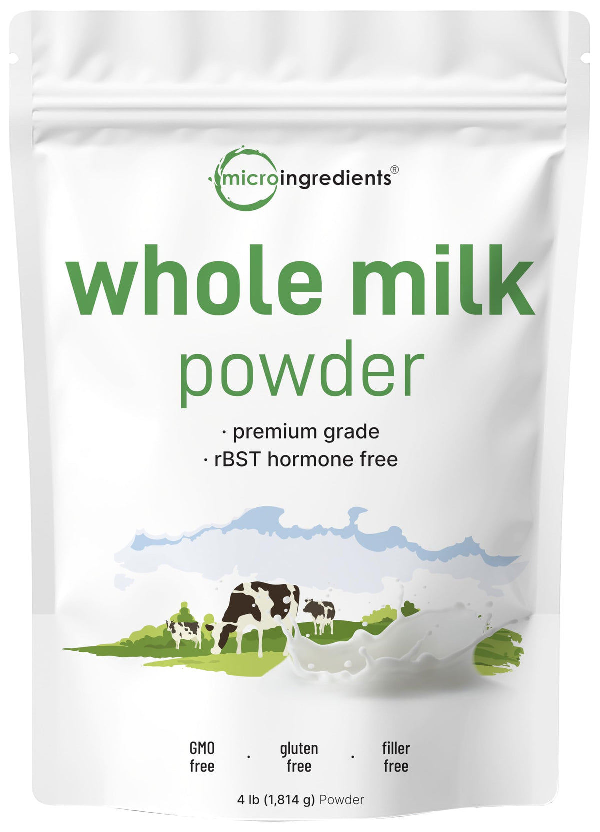 Micro Ingredients front packaging showing 4 lb pouch and clean label benefits