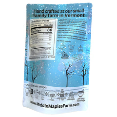 Middle Maples Farm open resealable pouch displaying dry maple sugar and easy storage