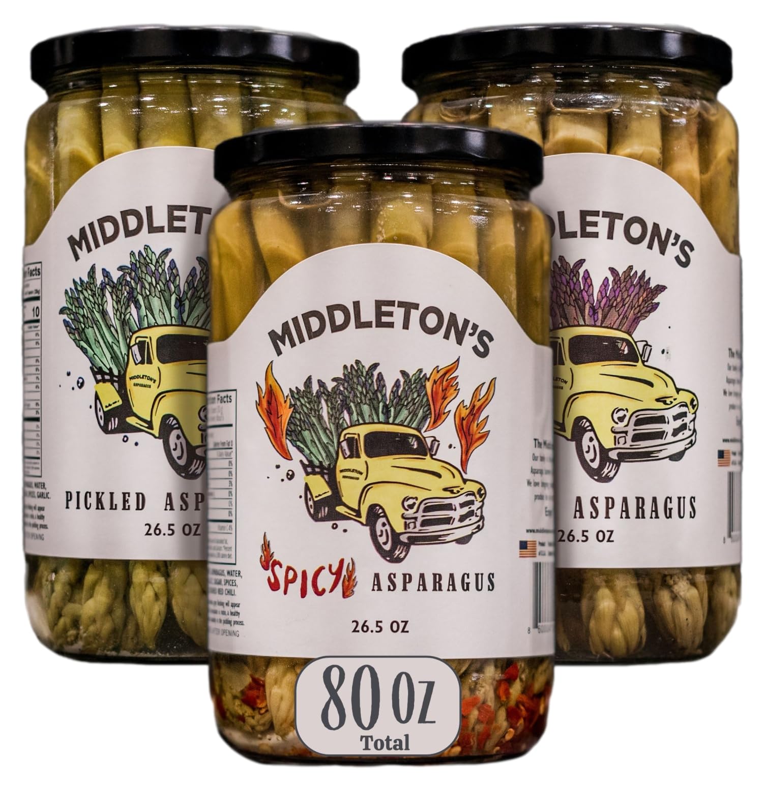 MIDDLETON'S three-jar front packaging shows variety and farm-fresh value