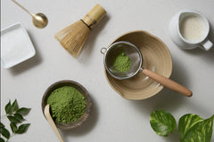 Midori Spring vibrant matcha latte in glass, illustrates creamy blend and color