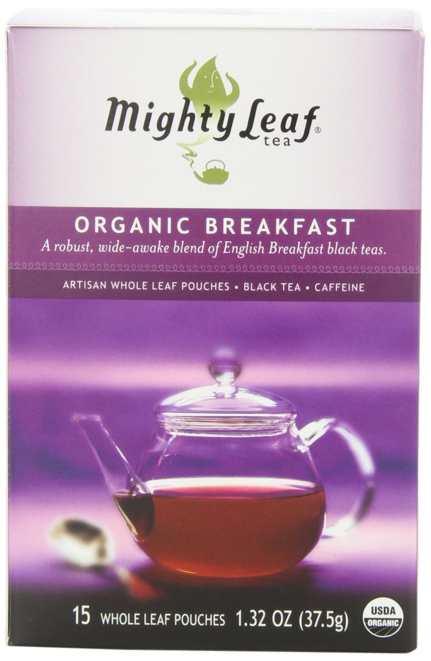 Mighty Leaf pouch close-up revealing whole-leaf pyramid for fuller infusion benefit