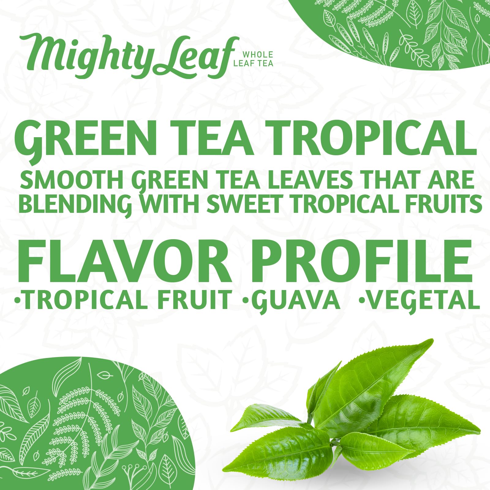 Mighty Leaf brewed cup steaming hot to showcase bright tropical flavor