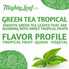 Mighty Leaf brewed cup steaming hot to showcase bright tropical flavor