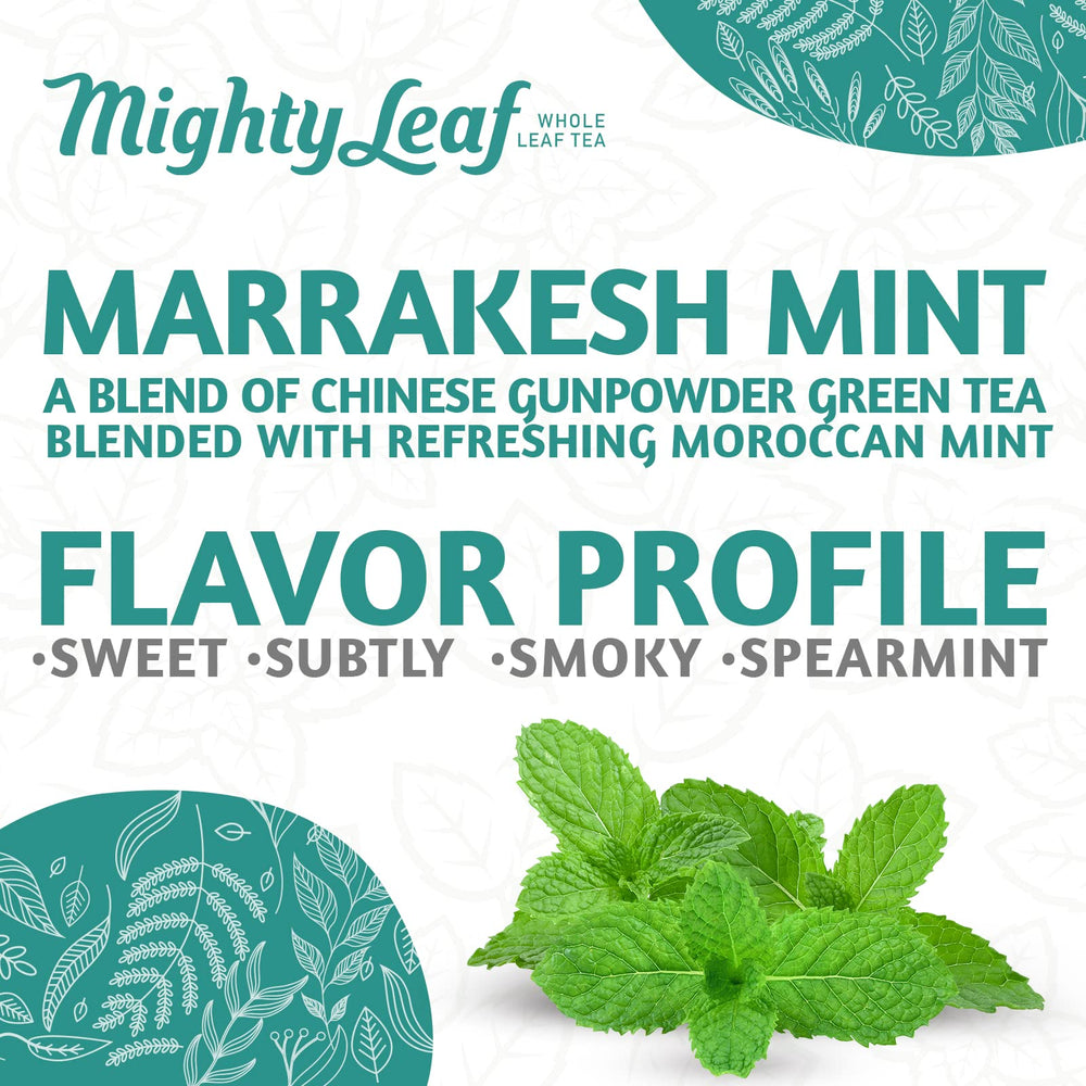 Mighty Leaf dry whole green tea leaves with mint pieces showing quality ingredients