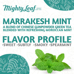Mighty Leaf dry whole green tea leaves with mint pieces showing quality ingredients