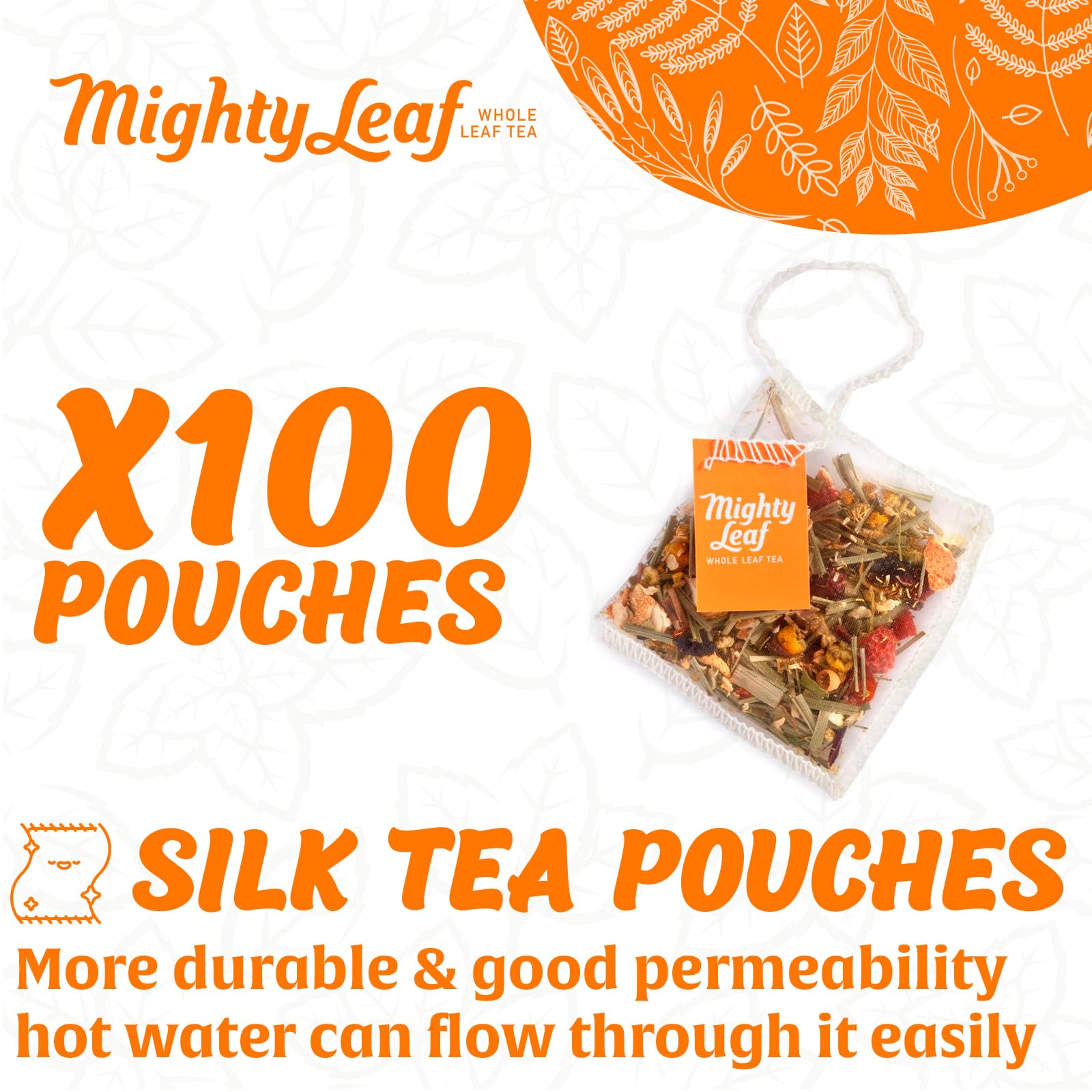 Mighty Leaf loose chamomile flowers, orange peel and lemongrass displayed for ingredient clarity