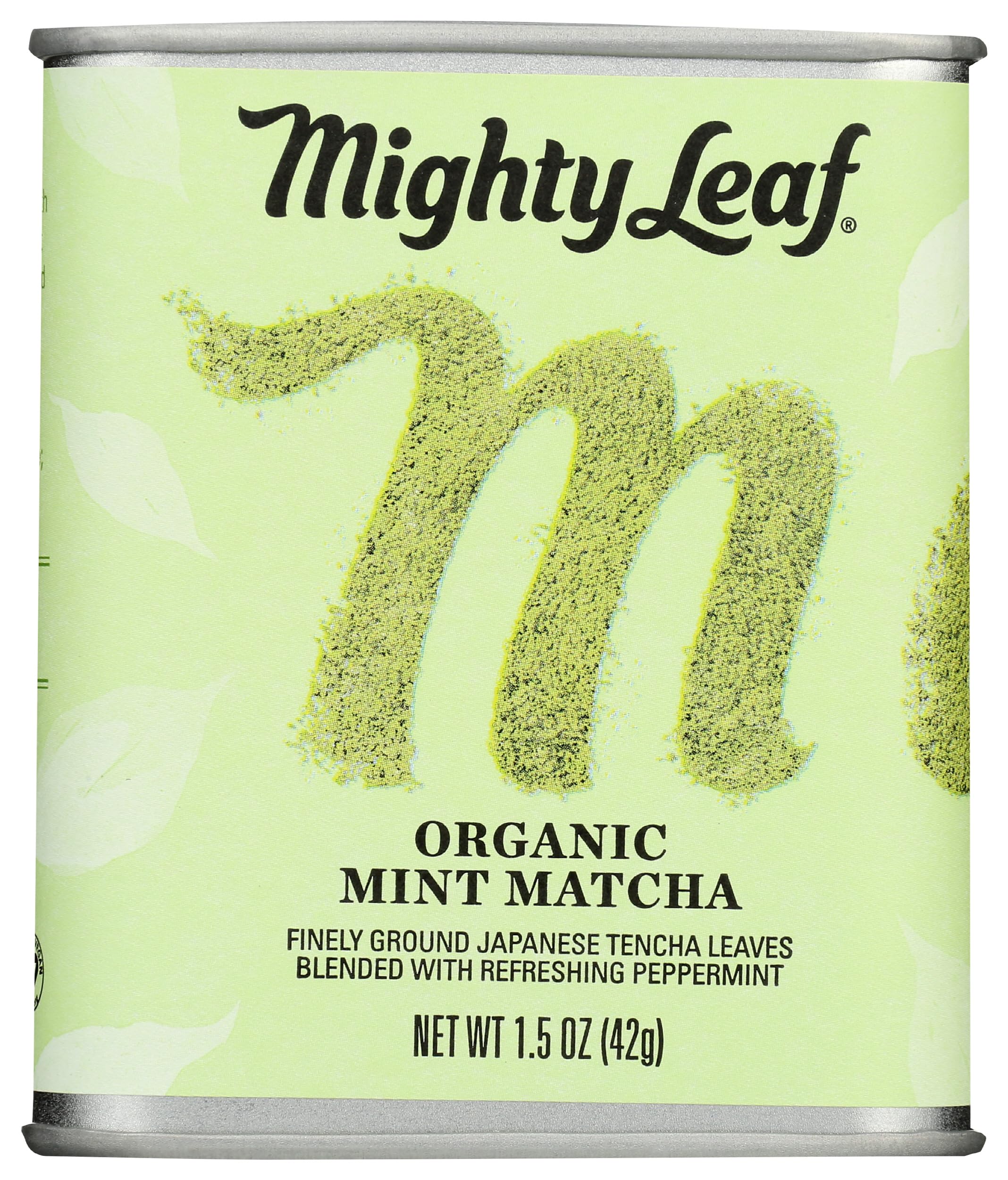 Mighty Leaf front tin showing product packaging and clear branding benefit convenience