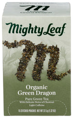 Mighty Leaf front packaging showing organic Green Dragon, clear product identification and quality
