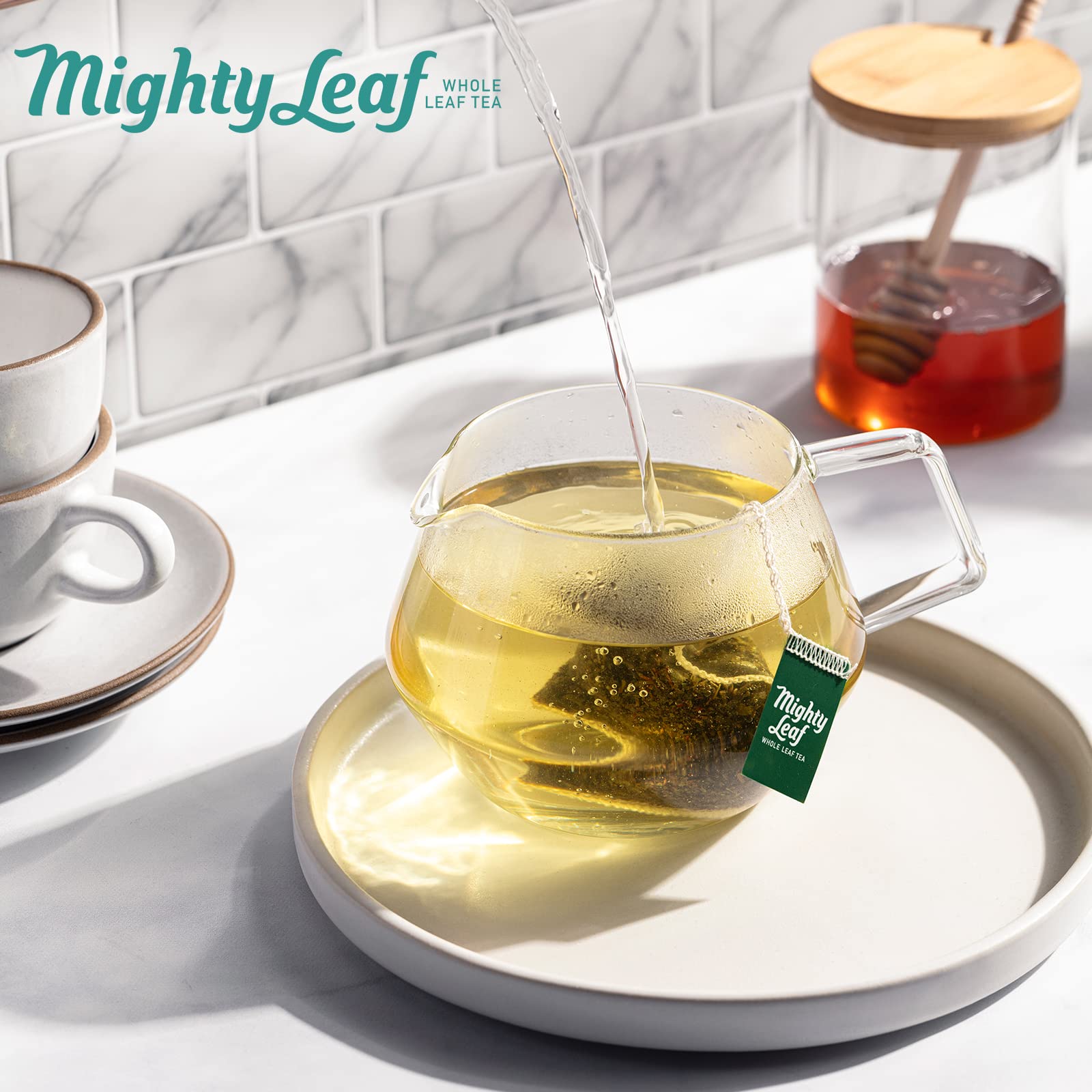 Mighty Leaf pouch next to ruler to show single-pouch size for portion control