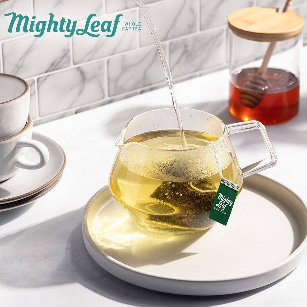 Mighty Leaf pouch next to ruler to show single-pouch size for portion control