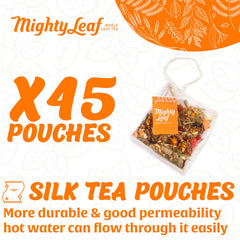 Mighty Leaf pyramid pouch close-up showing whole-leaf infusion benefit