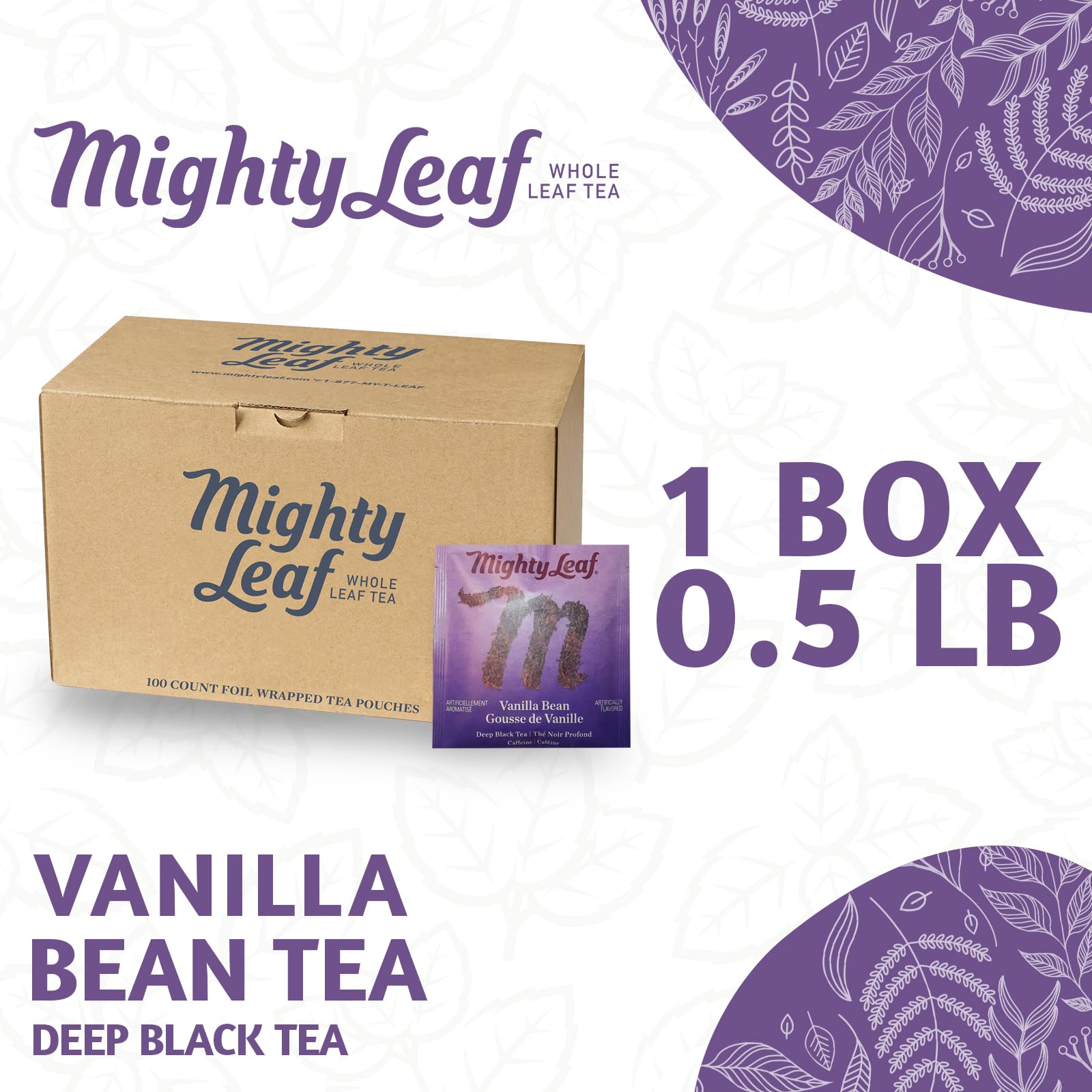Mighty Leaf foil-wrapped pouch close-up preserving vanilla aroma