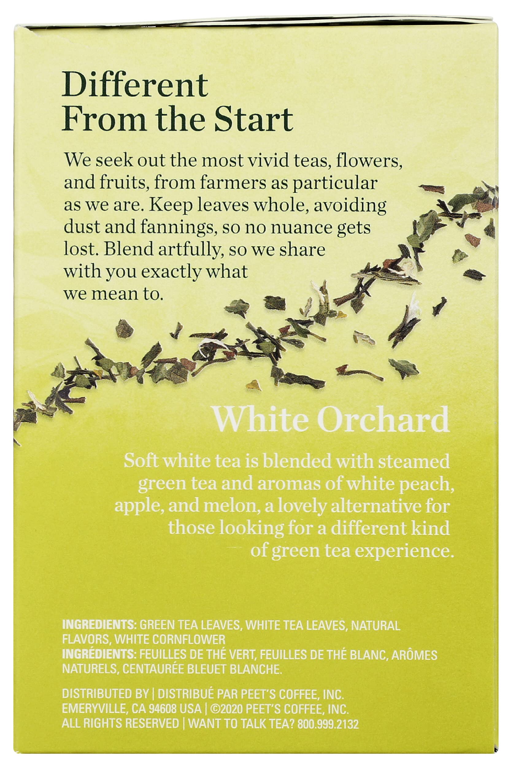 Mighty Leaf label detail highlighting compostable pouch and origin notes