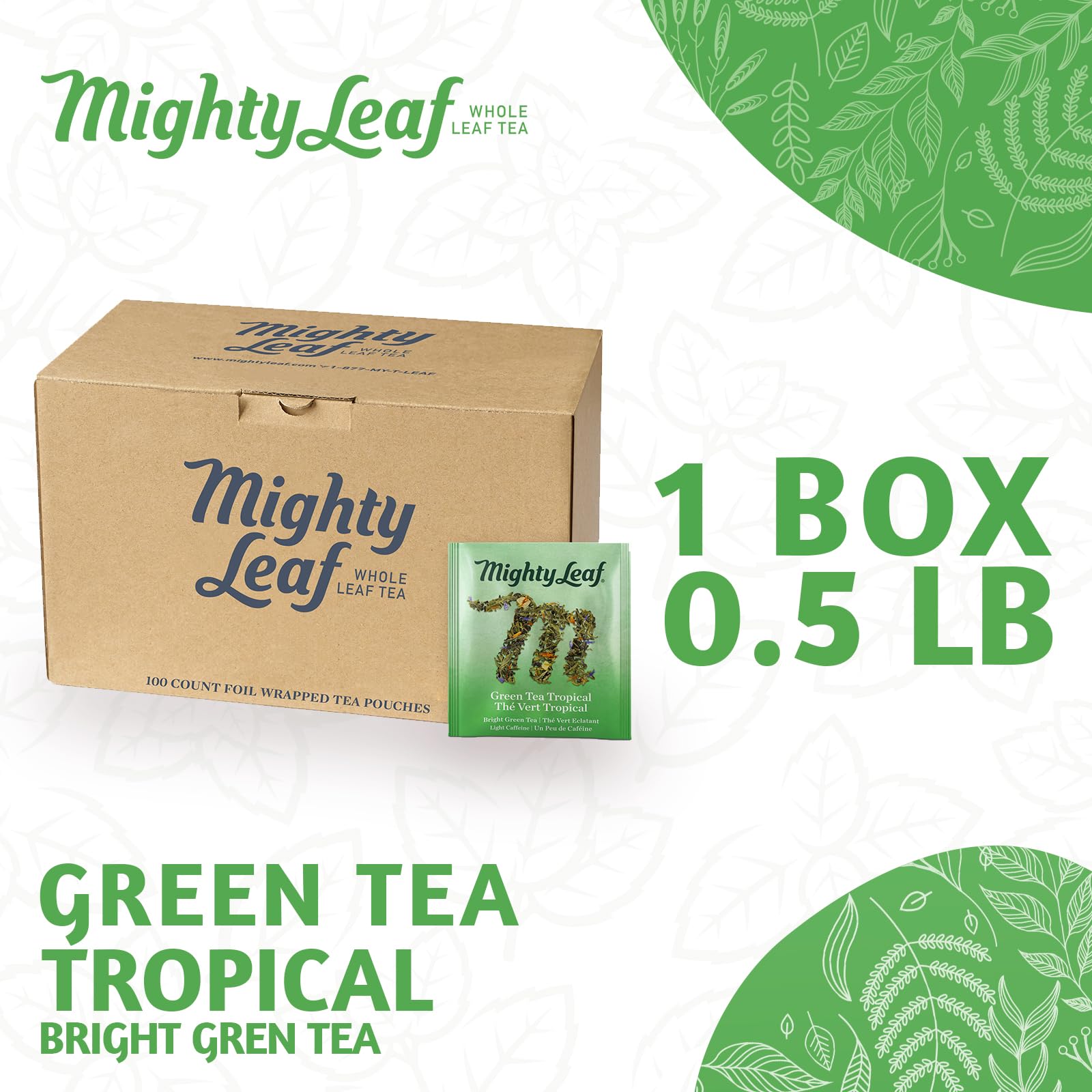 Mighty Leaf whole leaf texture and fruit pieces showing natural ingredients