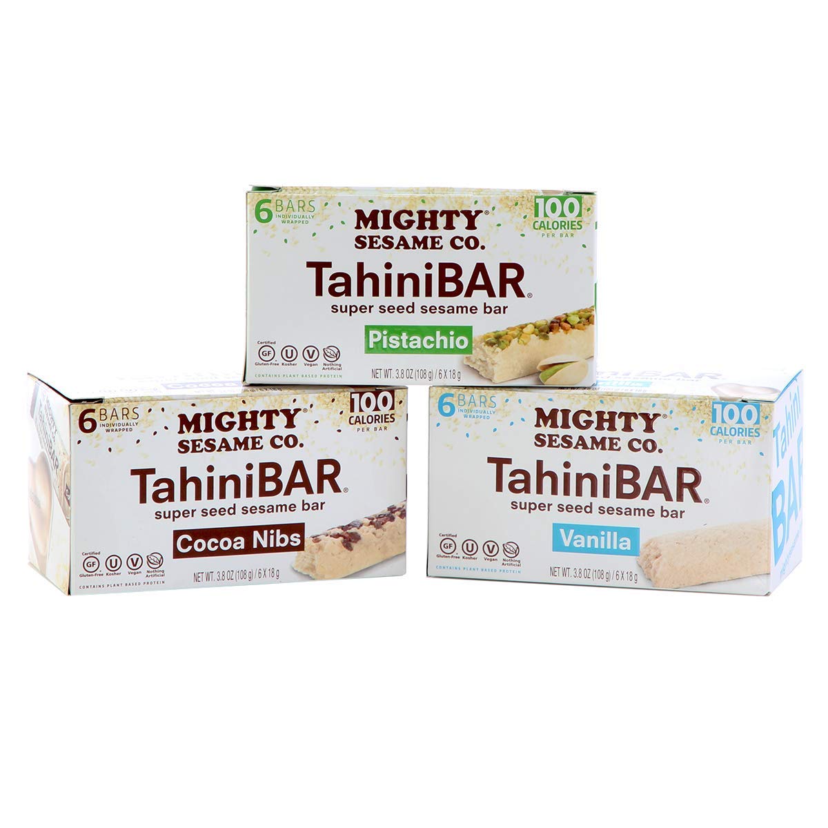 Mighty Sesame Co. front packaging showing variety pack and benefits
