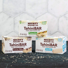 Mighty Sesame Co. individually wrapped TahiniBar highlighting portability