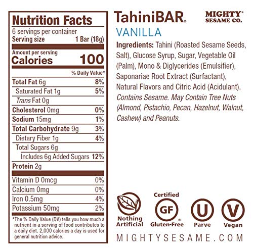 Mighty Sesame Co. hand holding a bar demonstrating size and portion control
