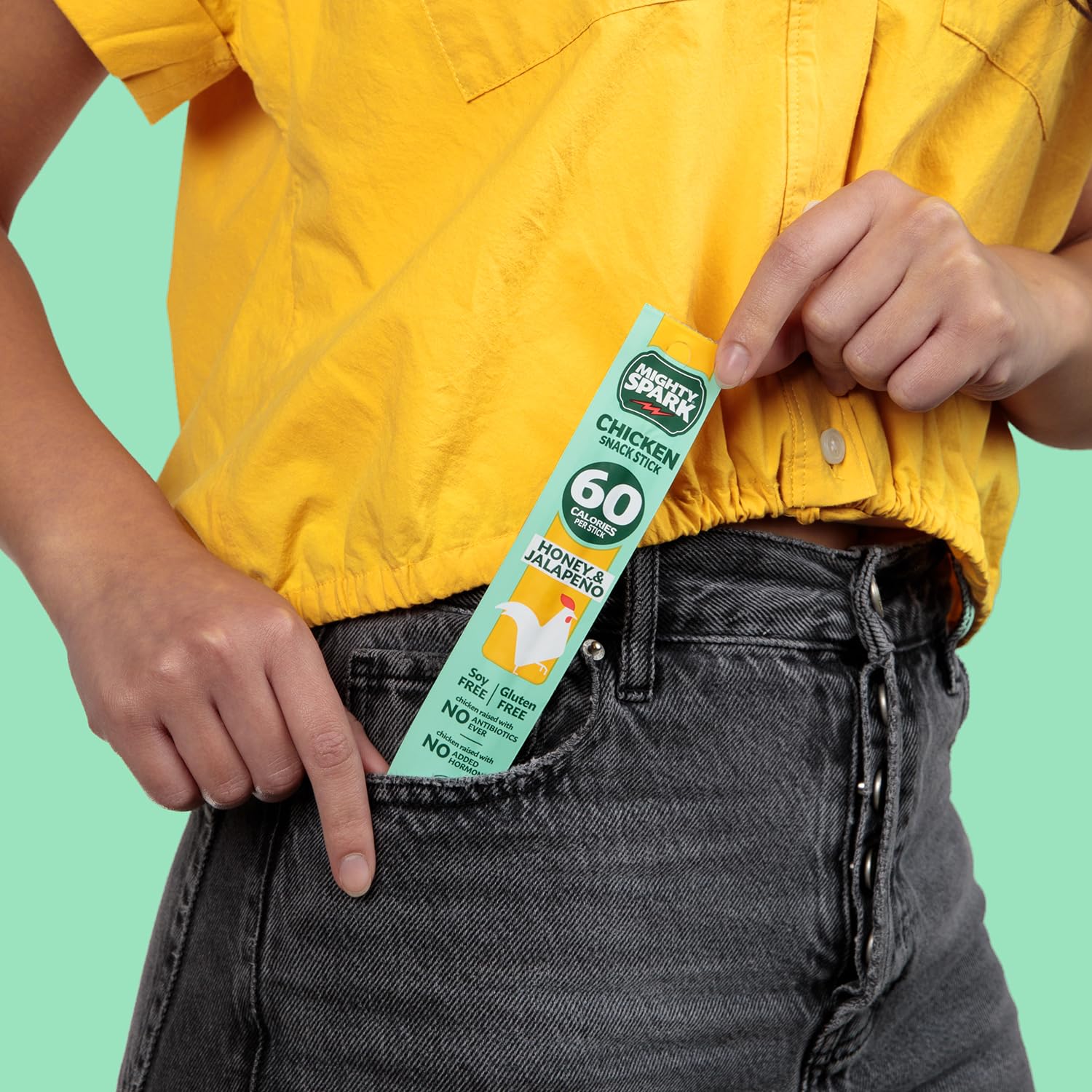 Mighty Spark nutrition label close-up showing calories and protein per stick