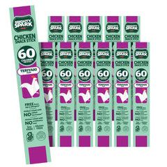 Mighty Spark front packaging showing 12-count teriyaki chicken sticks and benefits