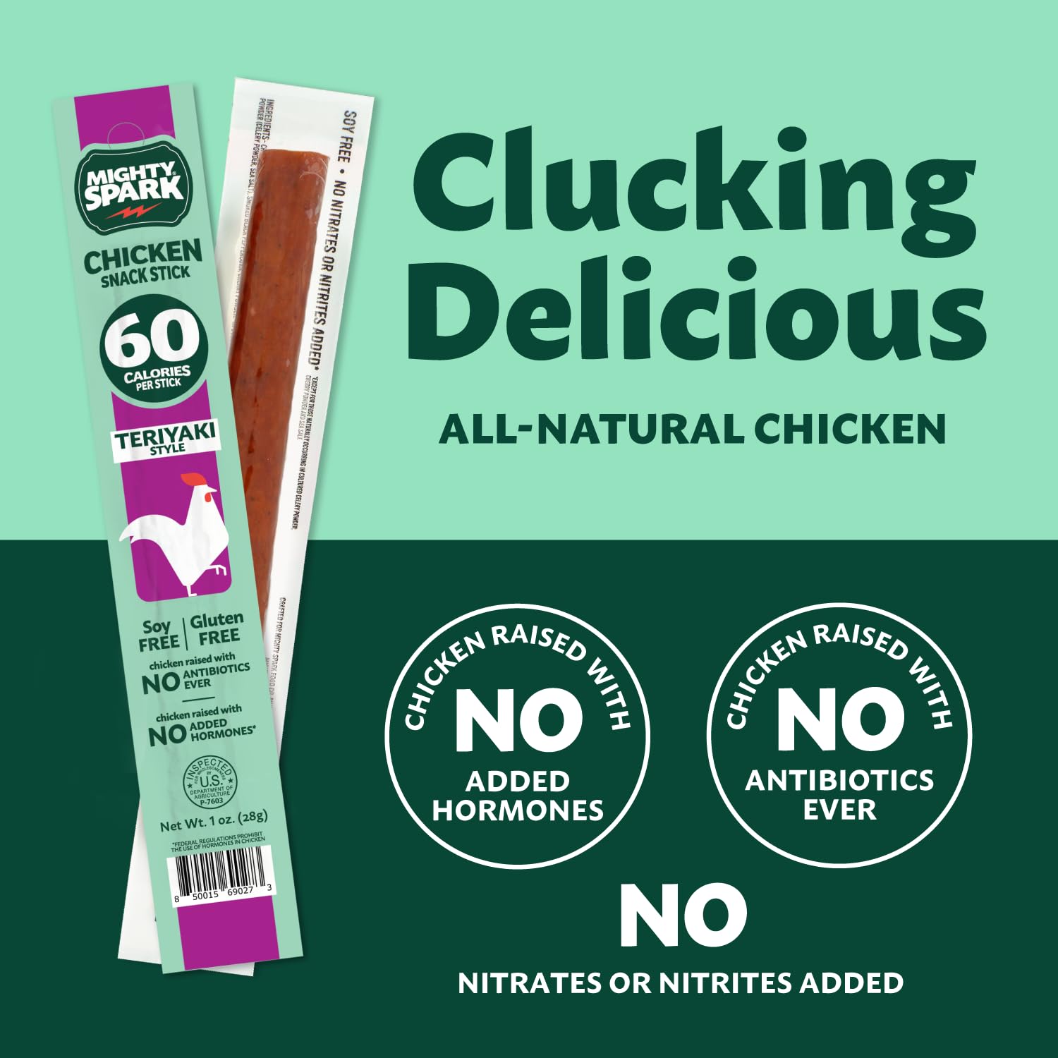 Mighty Spark single unwrapped teriyaki stick illustrating portable protein convenience