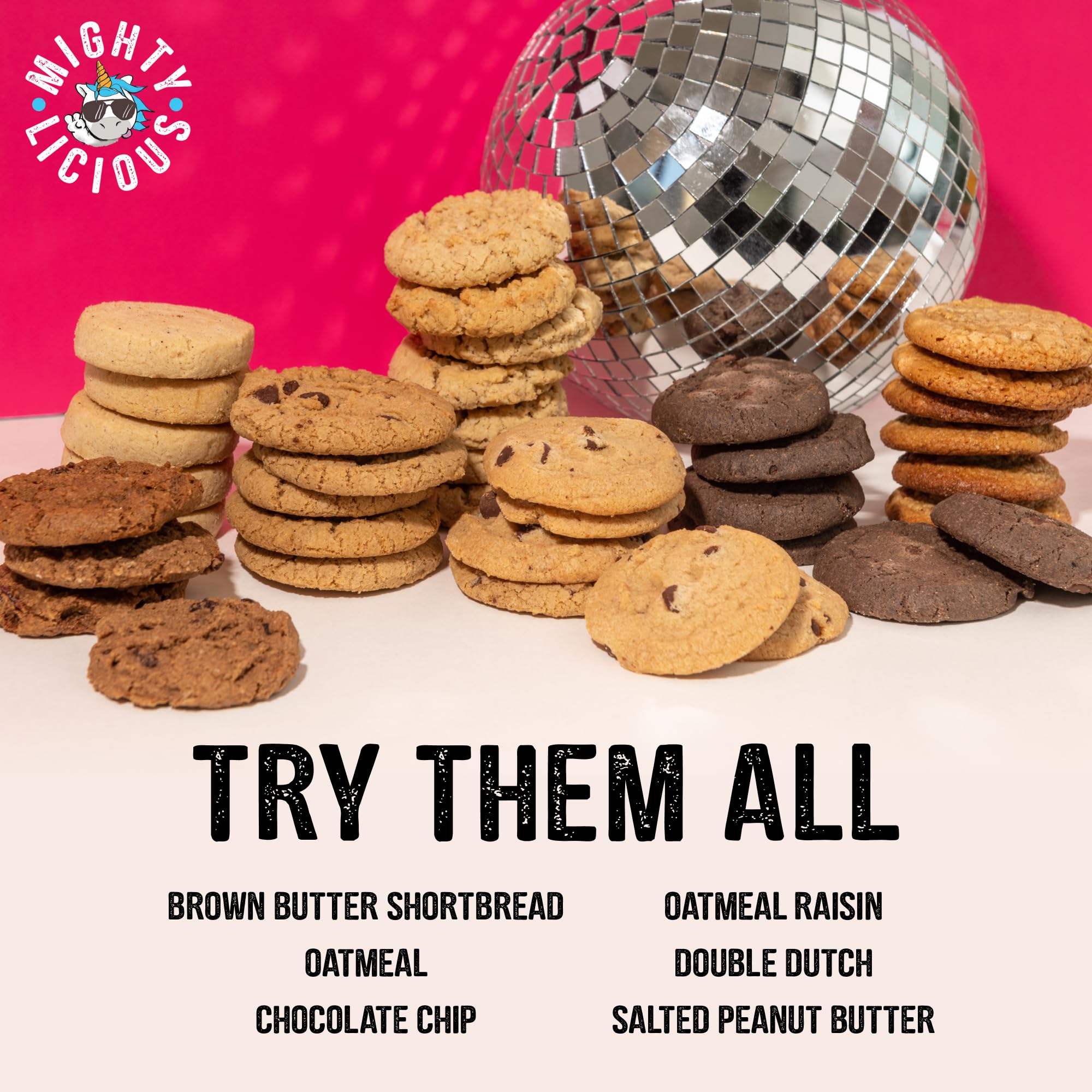 Mightylicious label close-up noting non-GMO and gluten-free benefit