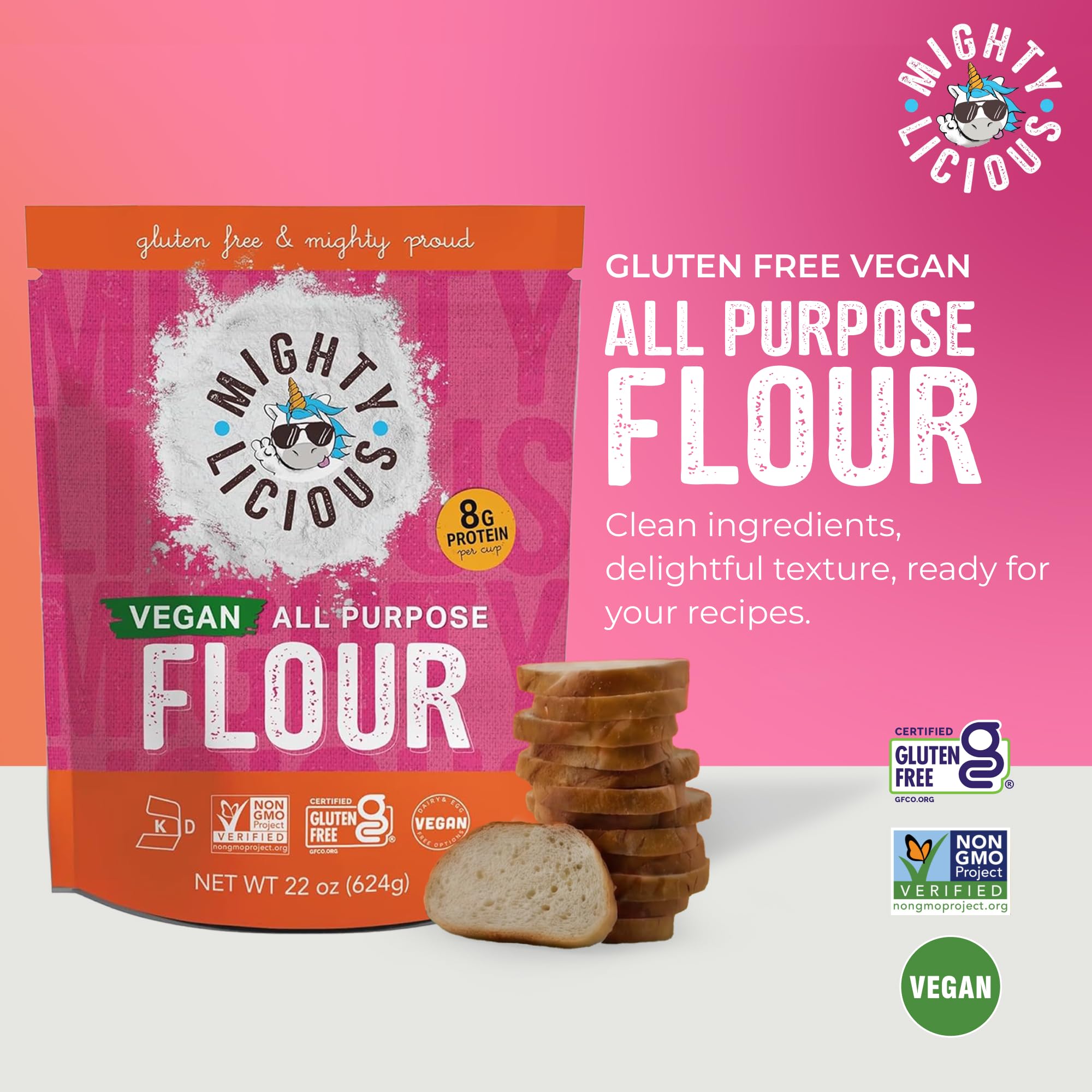 Mightylicious superfine rice flour close-up highlighting smooth texture benefit