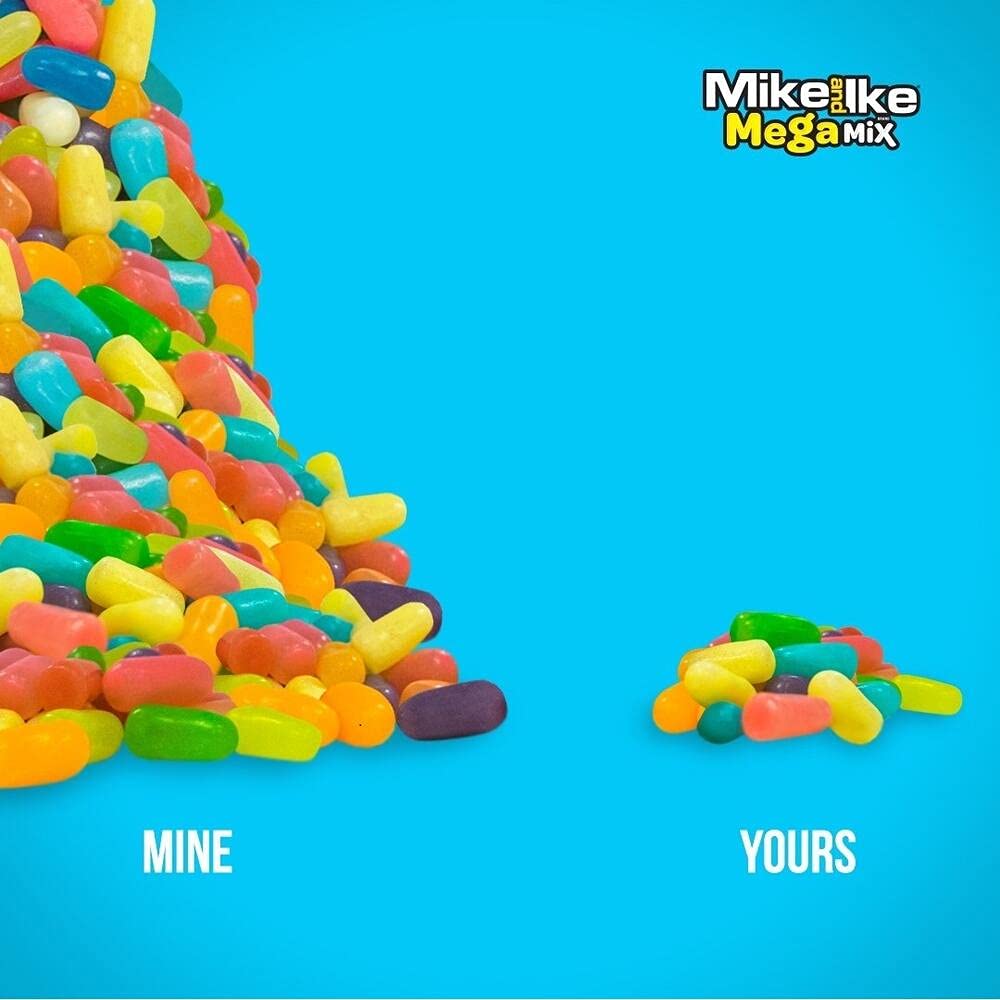 MIKE AND IKE bag beside popcorn on couch showing snack-ready movie night benefit