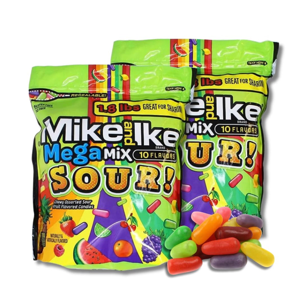LYZA'S SWEETS & TREATS front packaging showing two resealable Mike & Ike bags for sharing