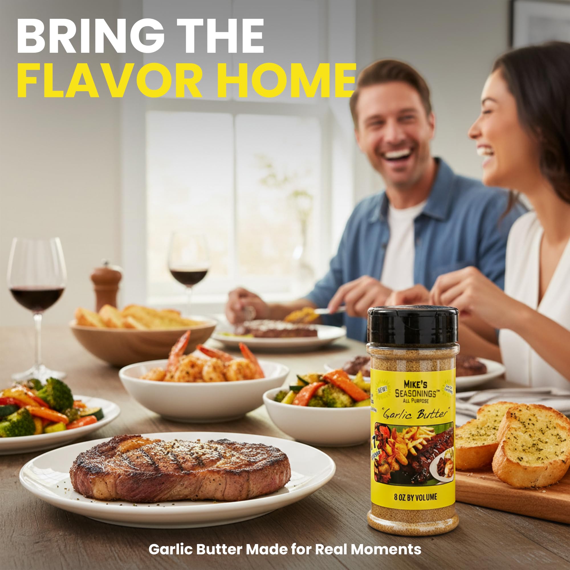 Mike's Seasonings bottle next to common items showing generous 8 oz