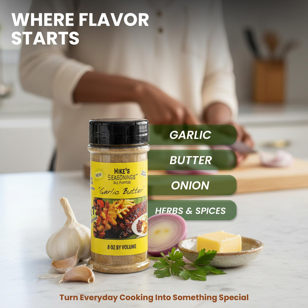 Mike's Seasonings spoonful of seasoning showing texture and real spices