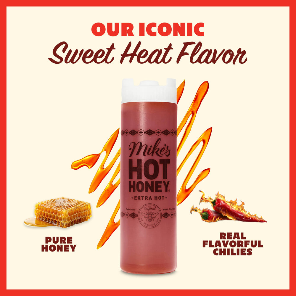 Mike's Hot Honey close-up texture of chili-infused honey highlighting real ingredients