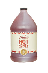 Mike's Hot Honey front jug view showing brand and large foodservice size benefit