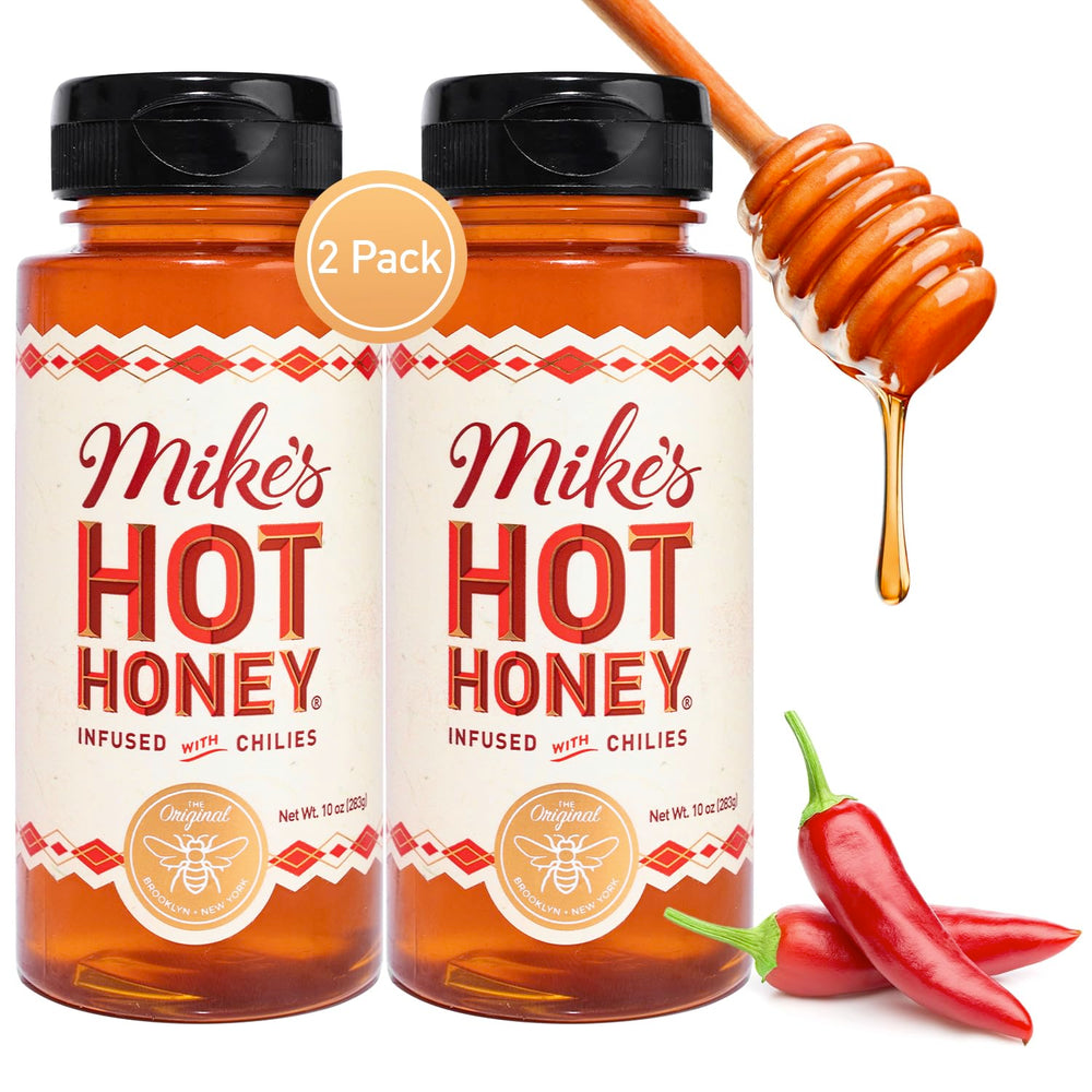 Mike's Hot Honey front packaging showing brand and 10 oz bottle benefit: quick identification