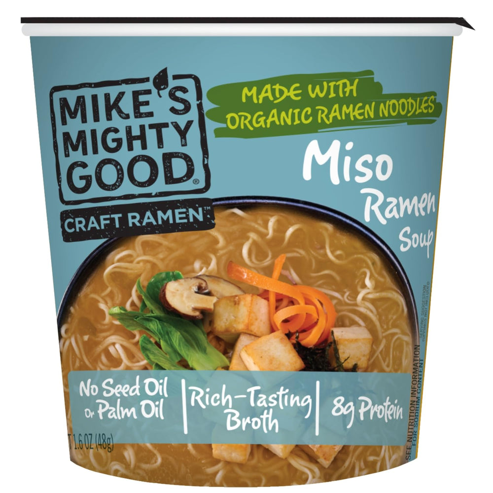 Mike's Mighty Good front pack showing six cups and branding, convenient pantry option