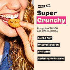 Milk Bar open bag spilling Crunchies illustrating portion and resealable convenience