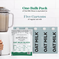 Milkadamia reconstituted oat milk being poured, ready for coffee and cooking