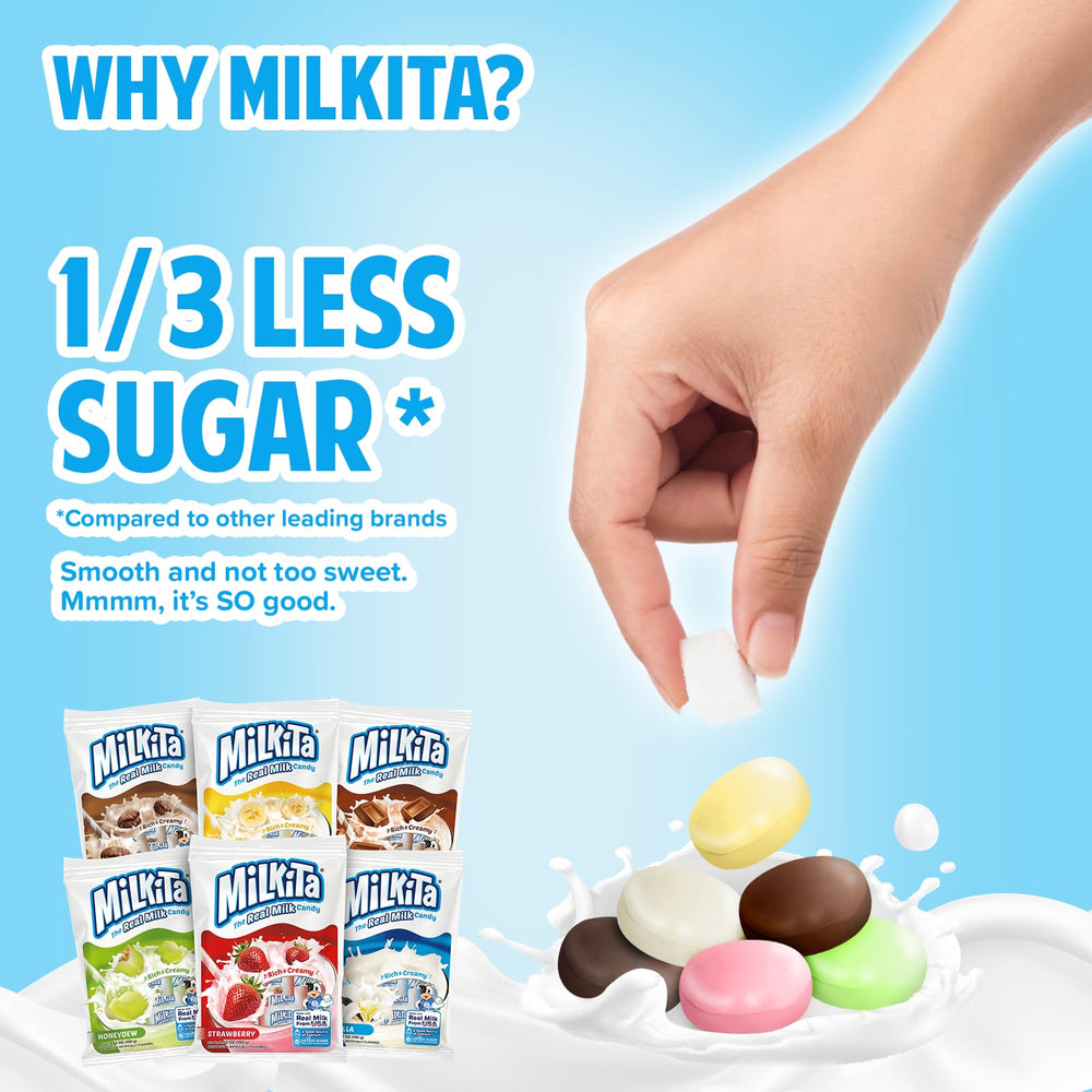 Milkita flavor array top view displaying six nostalgic milk flavors