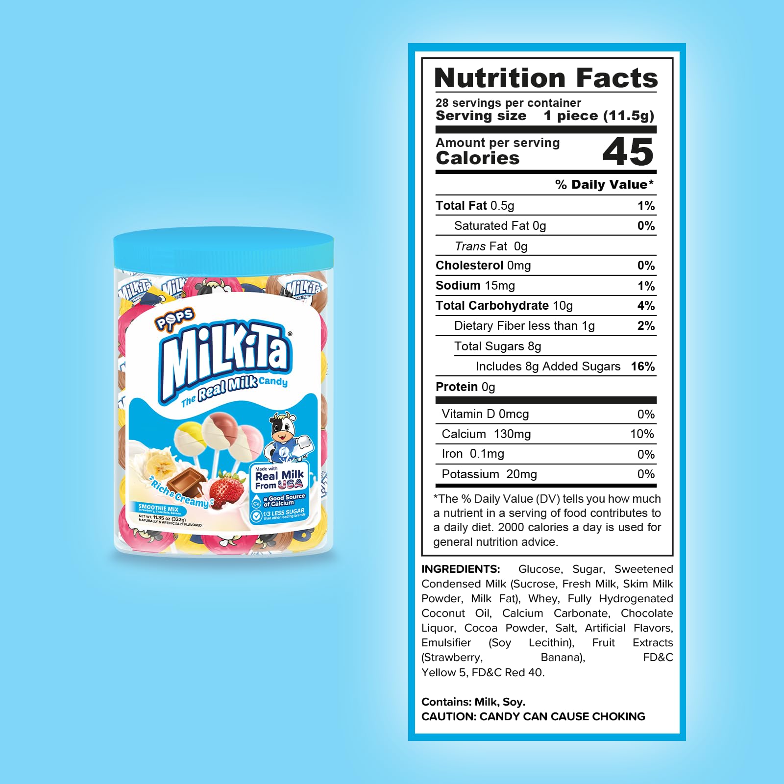 Milkita flavor variety display with strawberry banana chocolate options