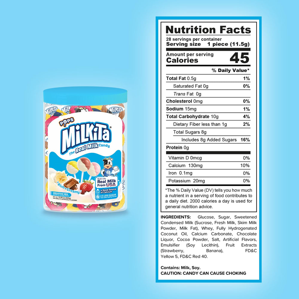 Milkita flavor variety display with strawberry banana chocolate options