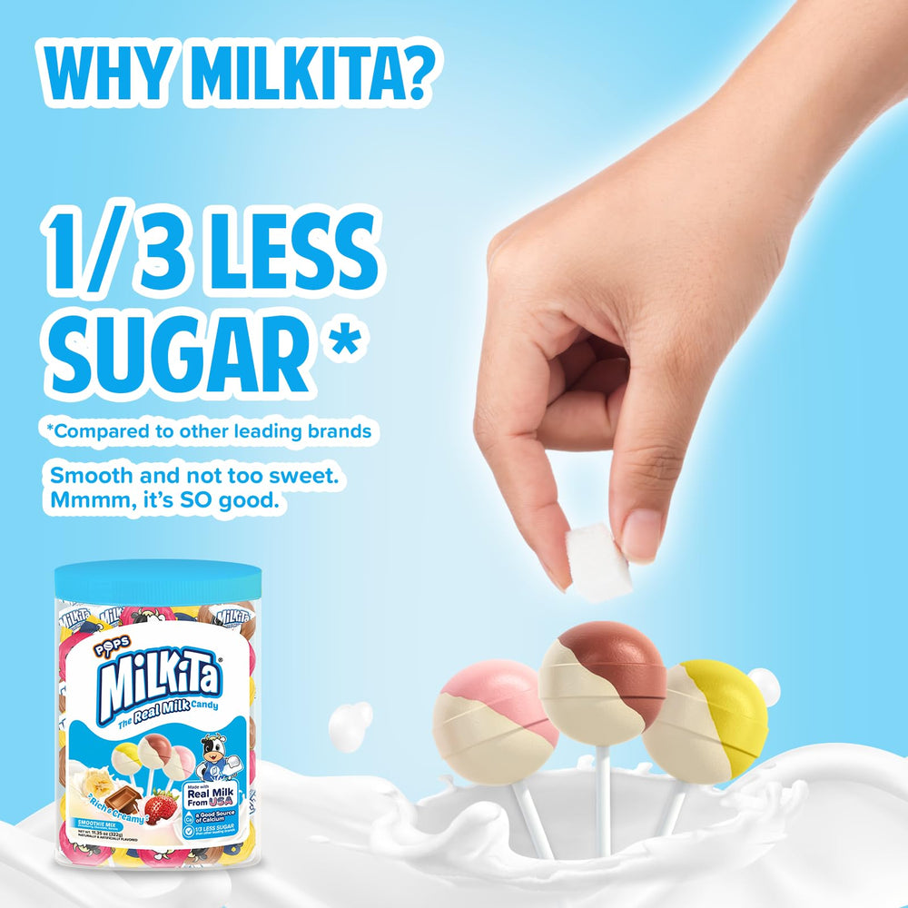 Milkita size scale next to hand illustrating single-serve portion