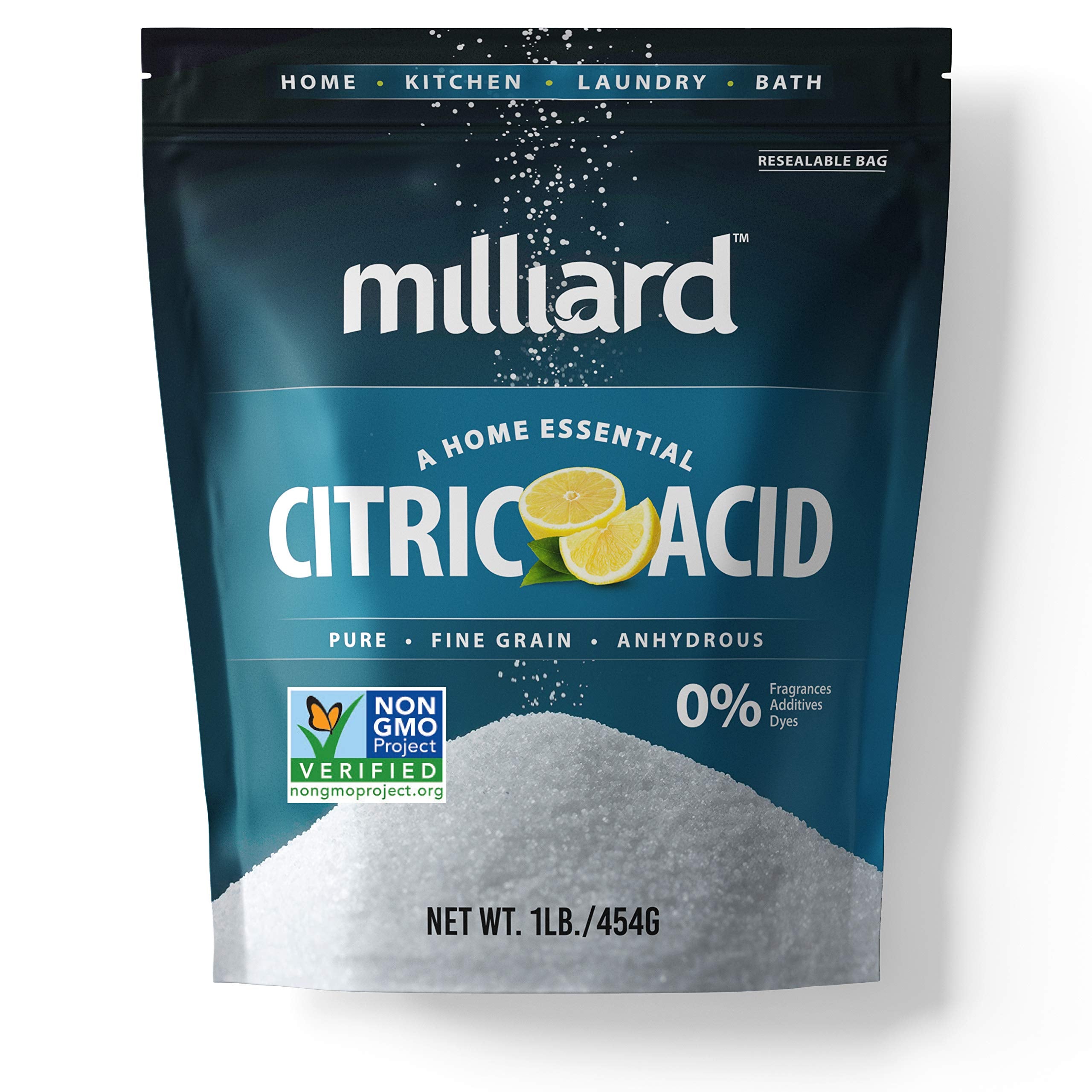 Milliard citric acid front pouch showing package and product benefit
