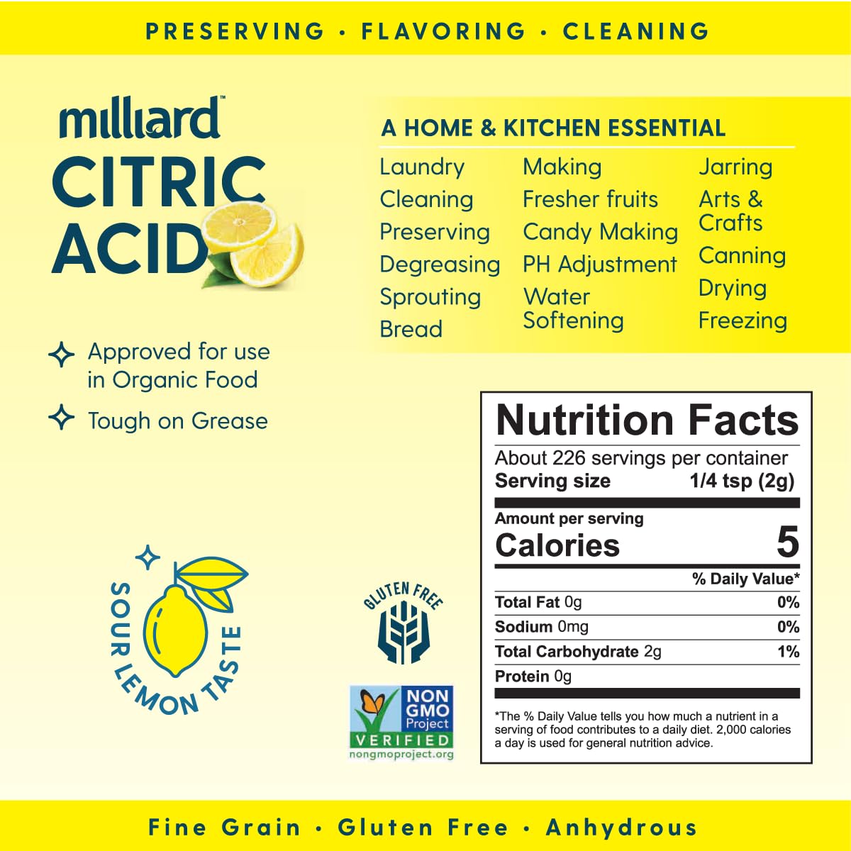 Milliard citric acid measured on spoon for accurate recipe dosing benefit