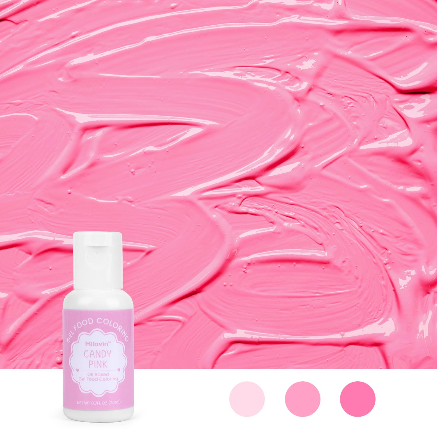 Milovin candy pink tube close-up showing label and airtight screw cap for freshness